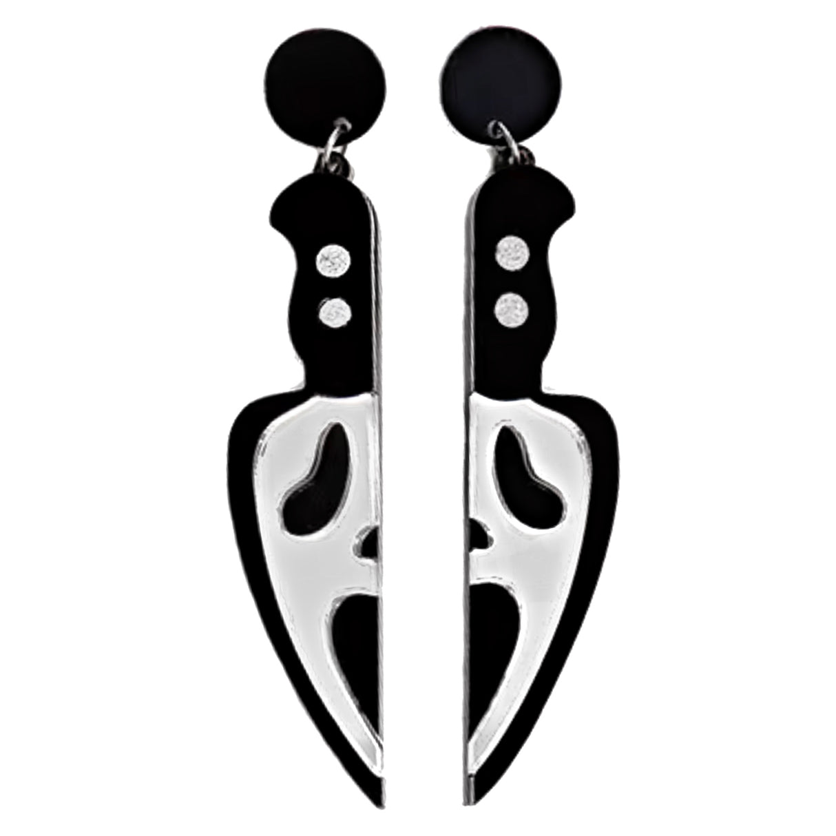Ghostface Earrings: Black & Mirror Effect Silver