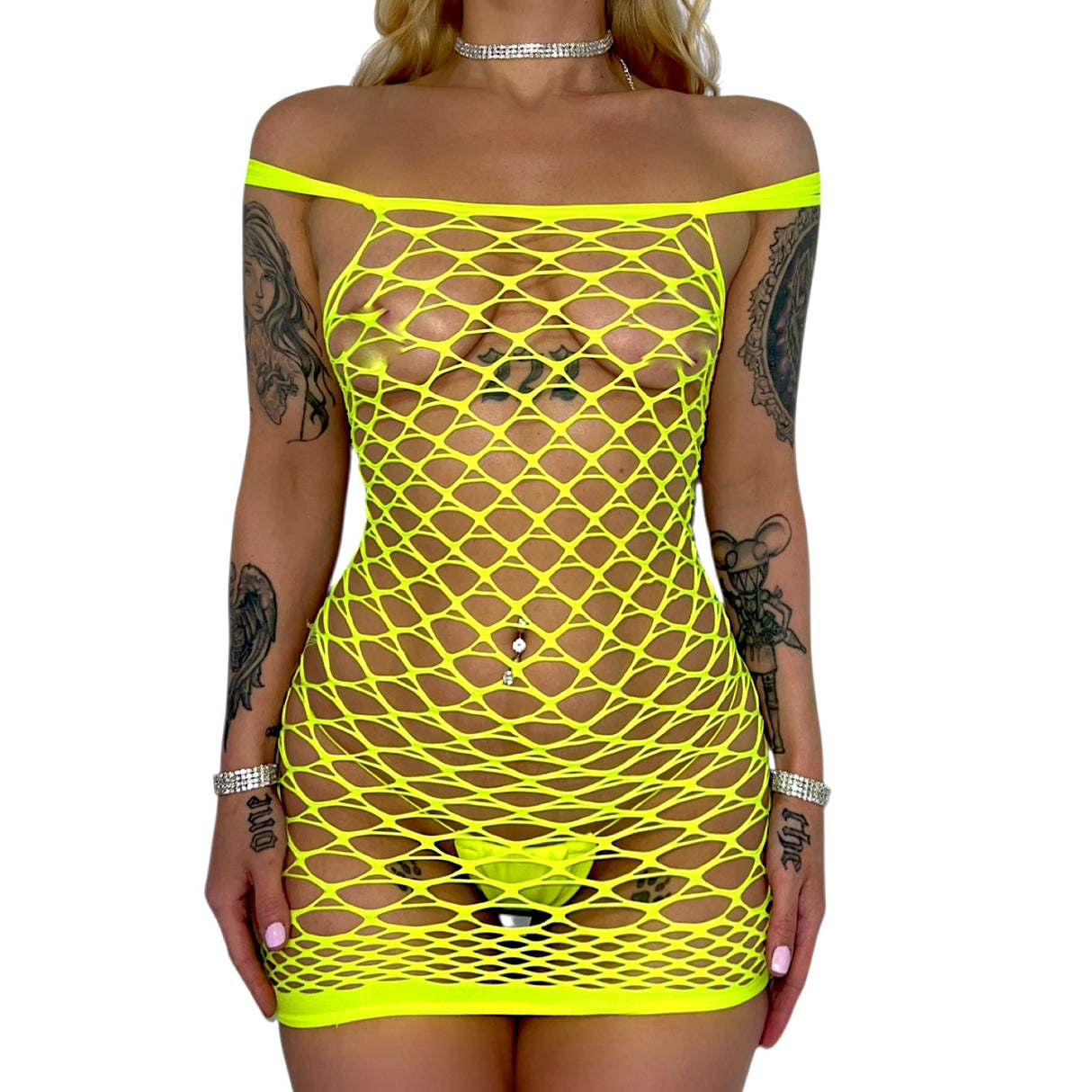 Grippy Neon Net Dress: Yellow