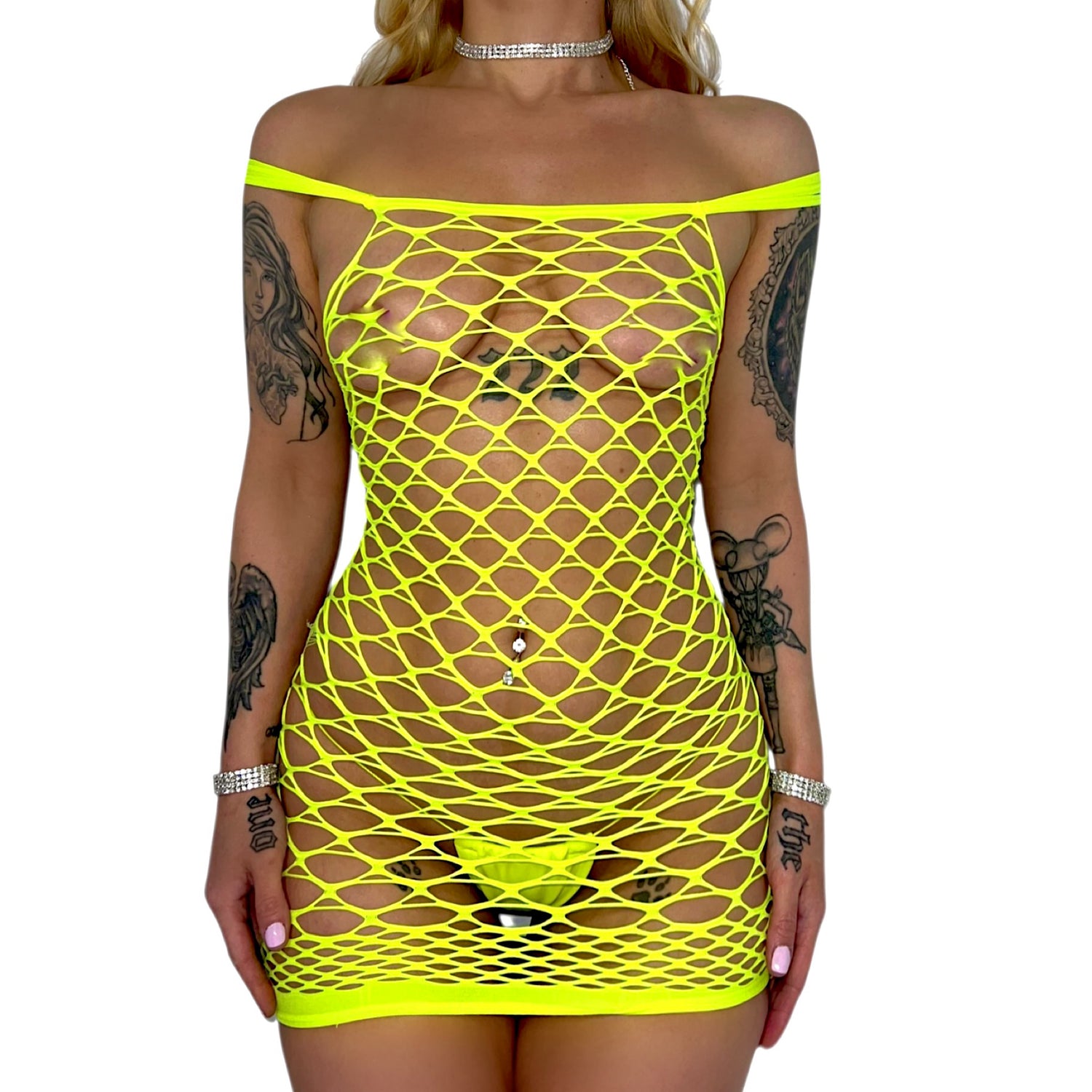 Grippy Neon Net Dress: Yellow