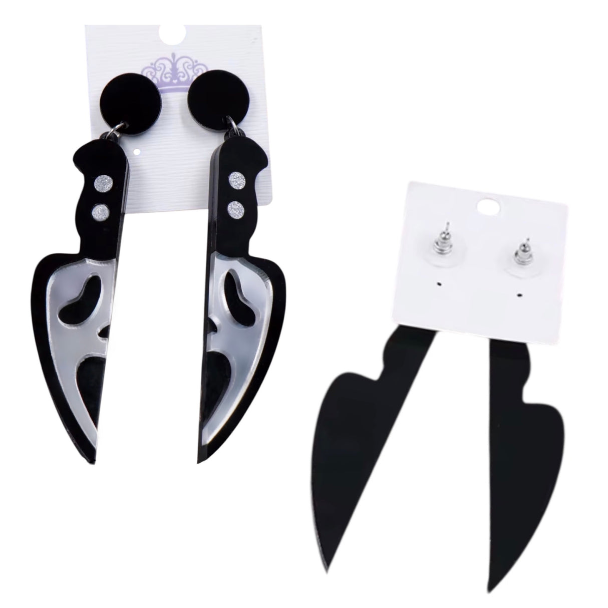 Ghostface Earrings: Black & Mirror Effect Silver