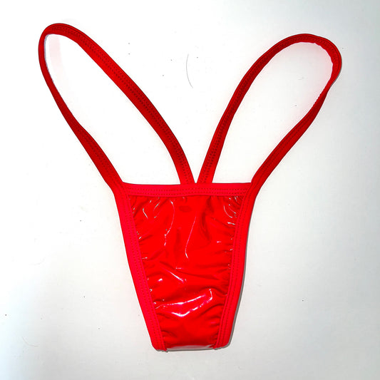 SAMPLE ACE Classic V Back Thong: Latex Red w. Solid Red Trim