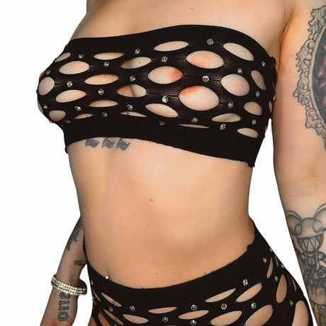 Icy Doll Bedazzled Shorts Set: Black