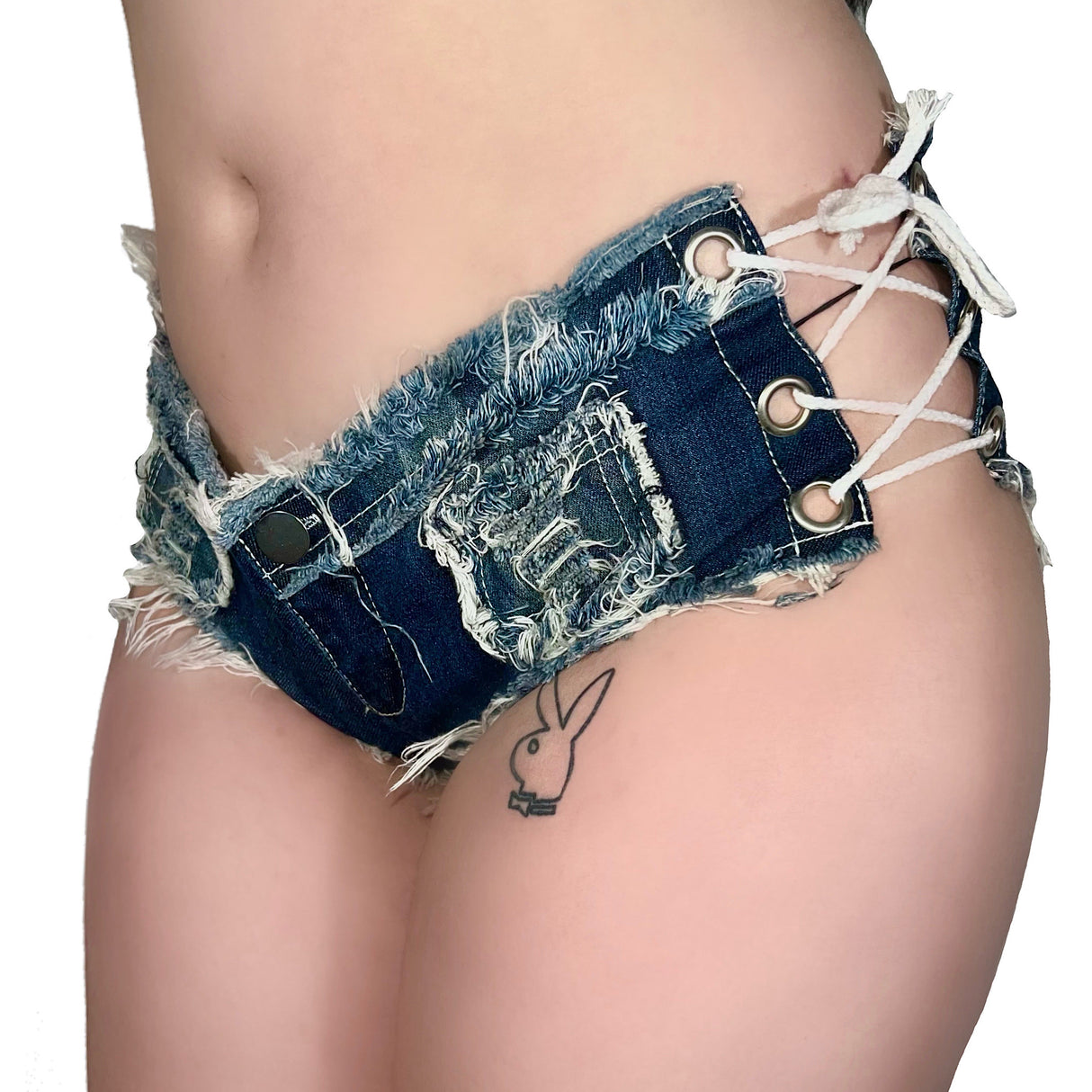 Daisy Dukes Lace Up Denim Booty Shorts: Blue Denim