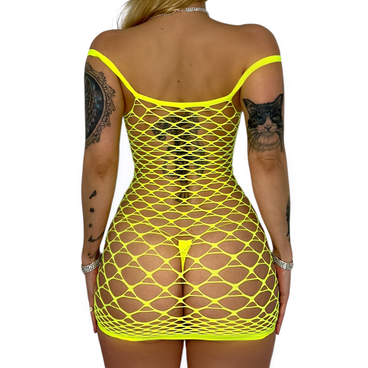 Grippy Neon Net Dress: Yellow