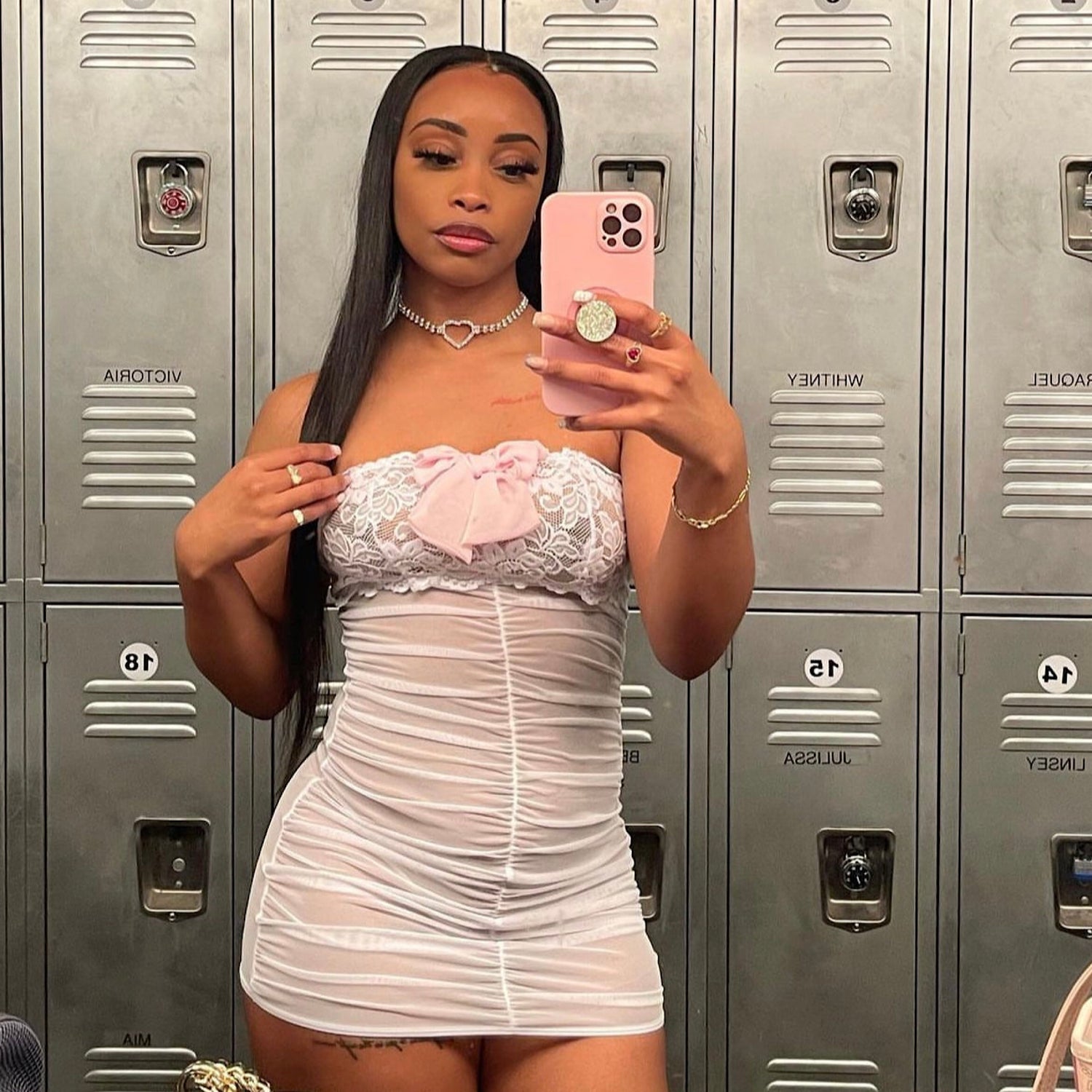 Lil Ho Peep Ruched Tube Dress: White Lace