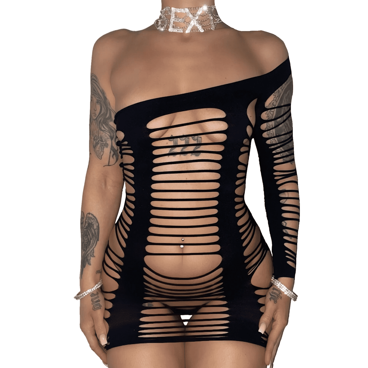 Stripper One Sleeve Mesh Dress: Black – Angel Candy Shop Stripper One Sleeve Mesh Dress: Black – Angel Candy Shop