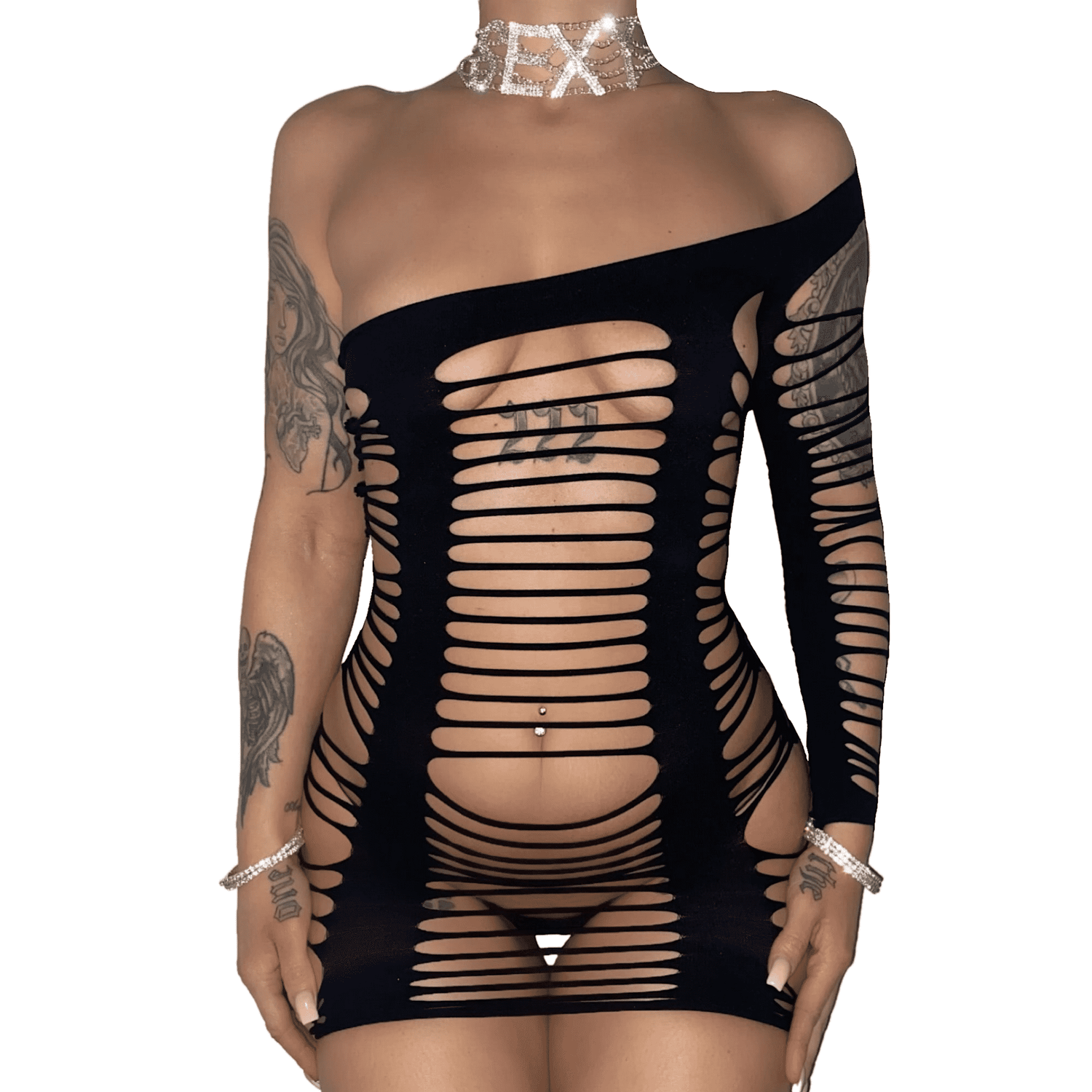 After Hours Slits Stocking Dress: Black