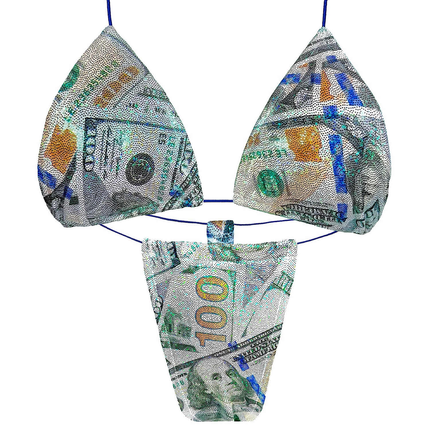 ACE Tieable Microkini + Garter: HU$TLER Sparkly Money Green