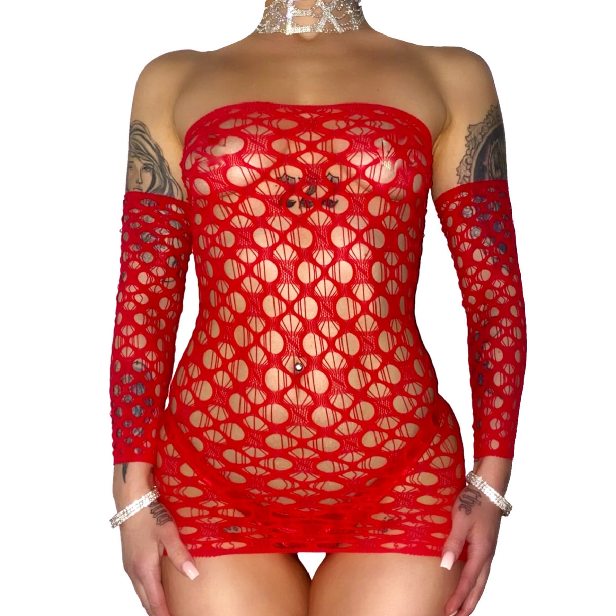 Jessica Rabbit Body Con Dress w. Sleeves: Red