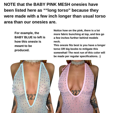 Baby Doll Bedazzled Mesh Onesie: Baby Pink