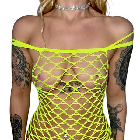 Grippy Neon Net Dress: Yellow