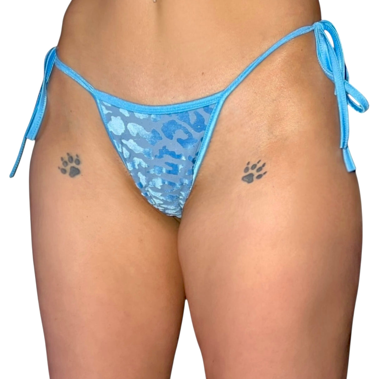 She's Perfect Mini Side Tie Kini: Velvet Leopard Mesh Baby Blue
