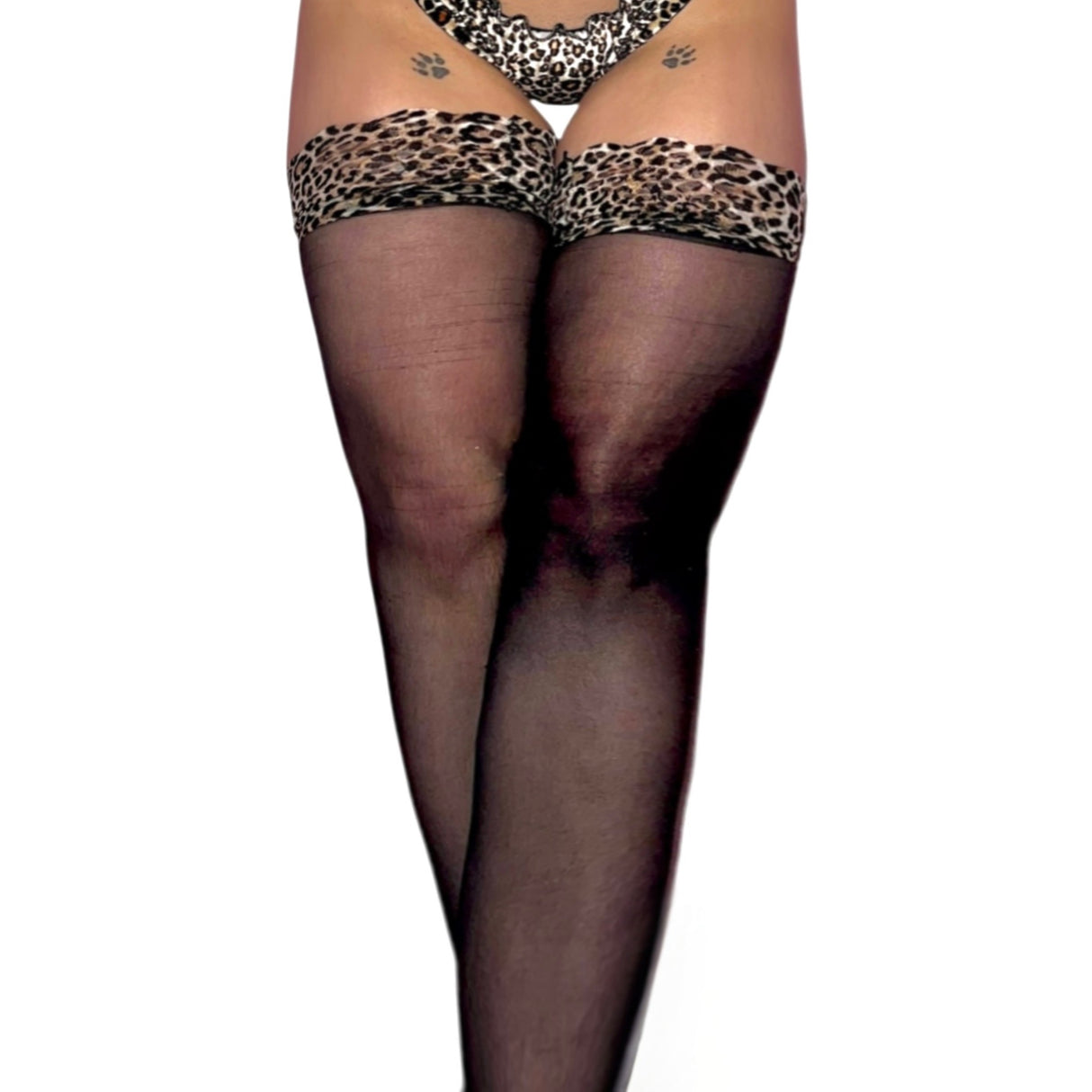 Lace Top Mesh Thigh Highs: Leopard n' Black