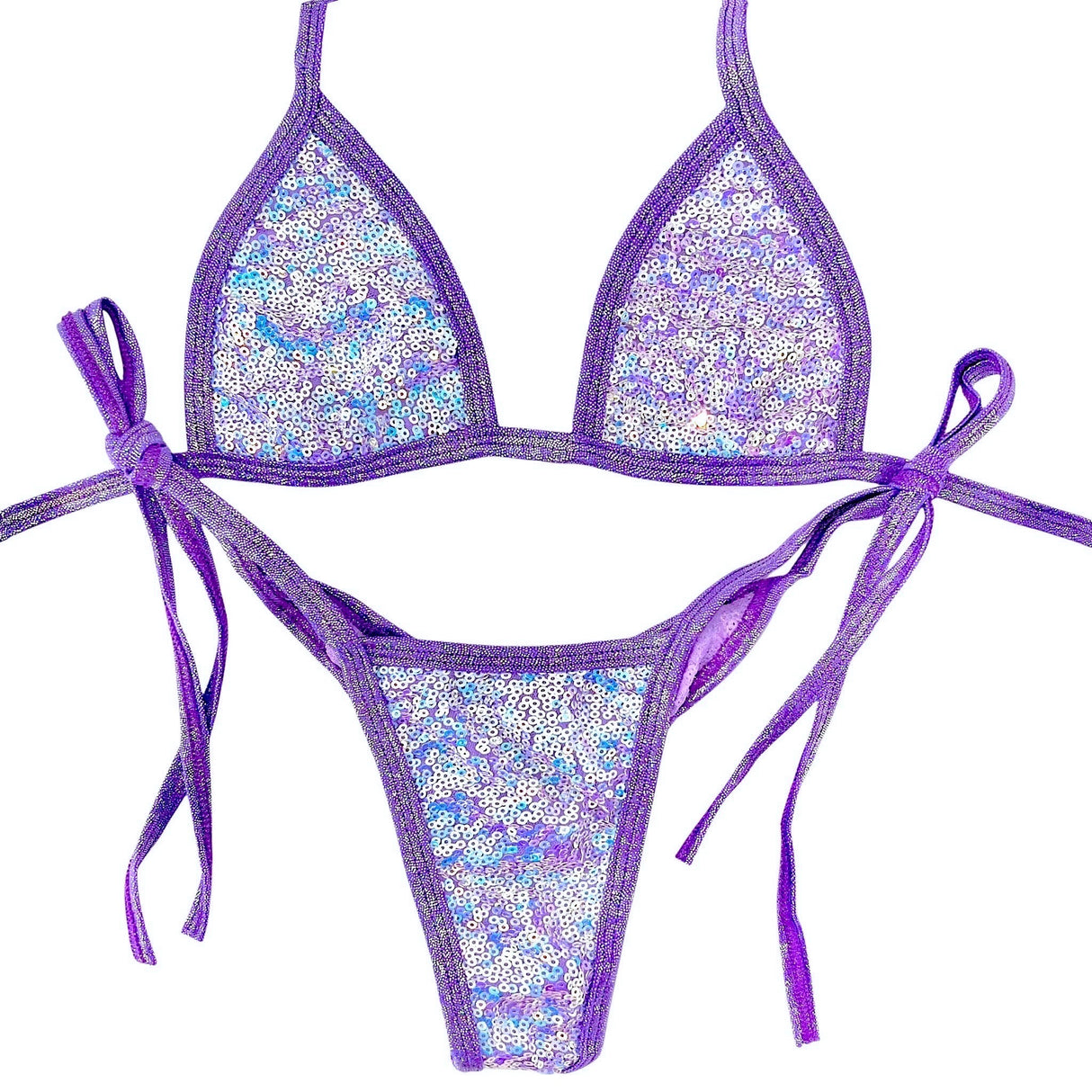 Euphoria Holo Sequins Side Tie Set: Lilac