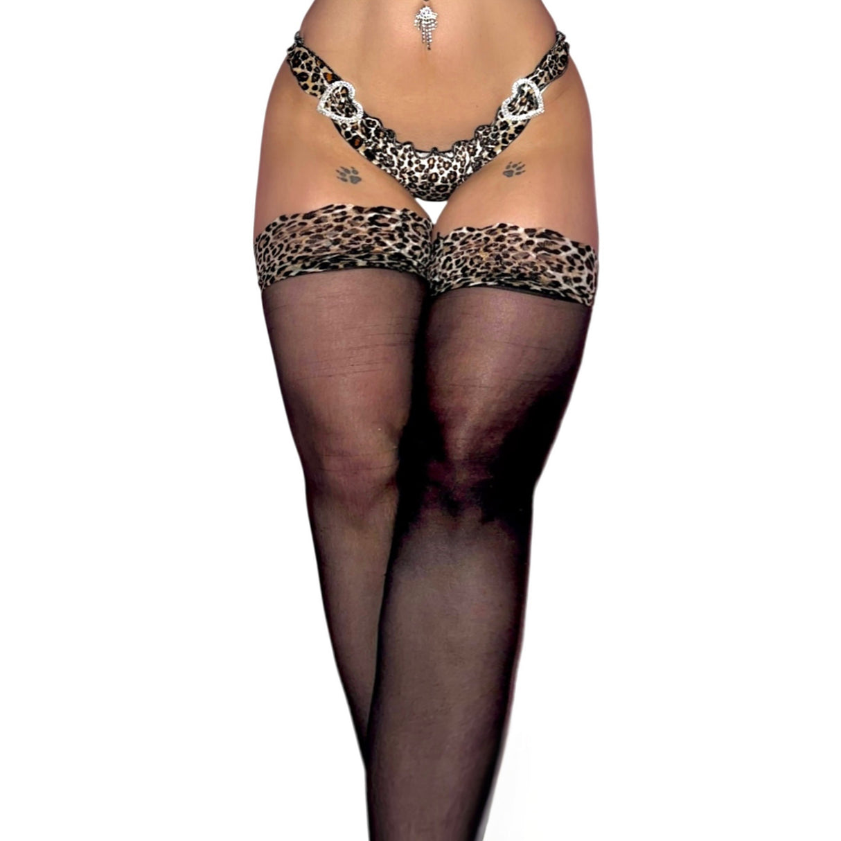 Lace Top Mesh Thigh Highs: Leopard n' Black