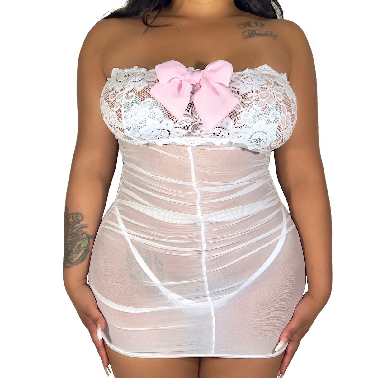 Lil Ho Peep Ruched Tube Dress: White Lace