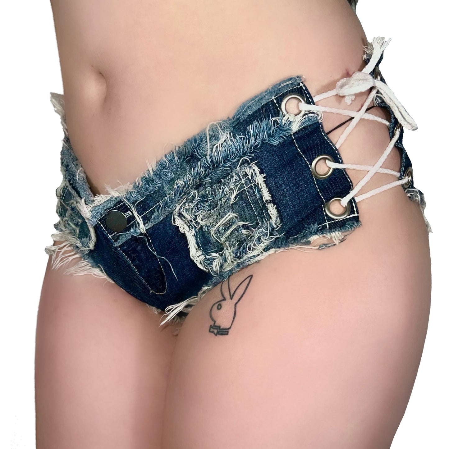 Daisy Dukes Lace Up Denim Booty Shorts: Blue Denim