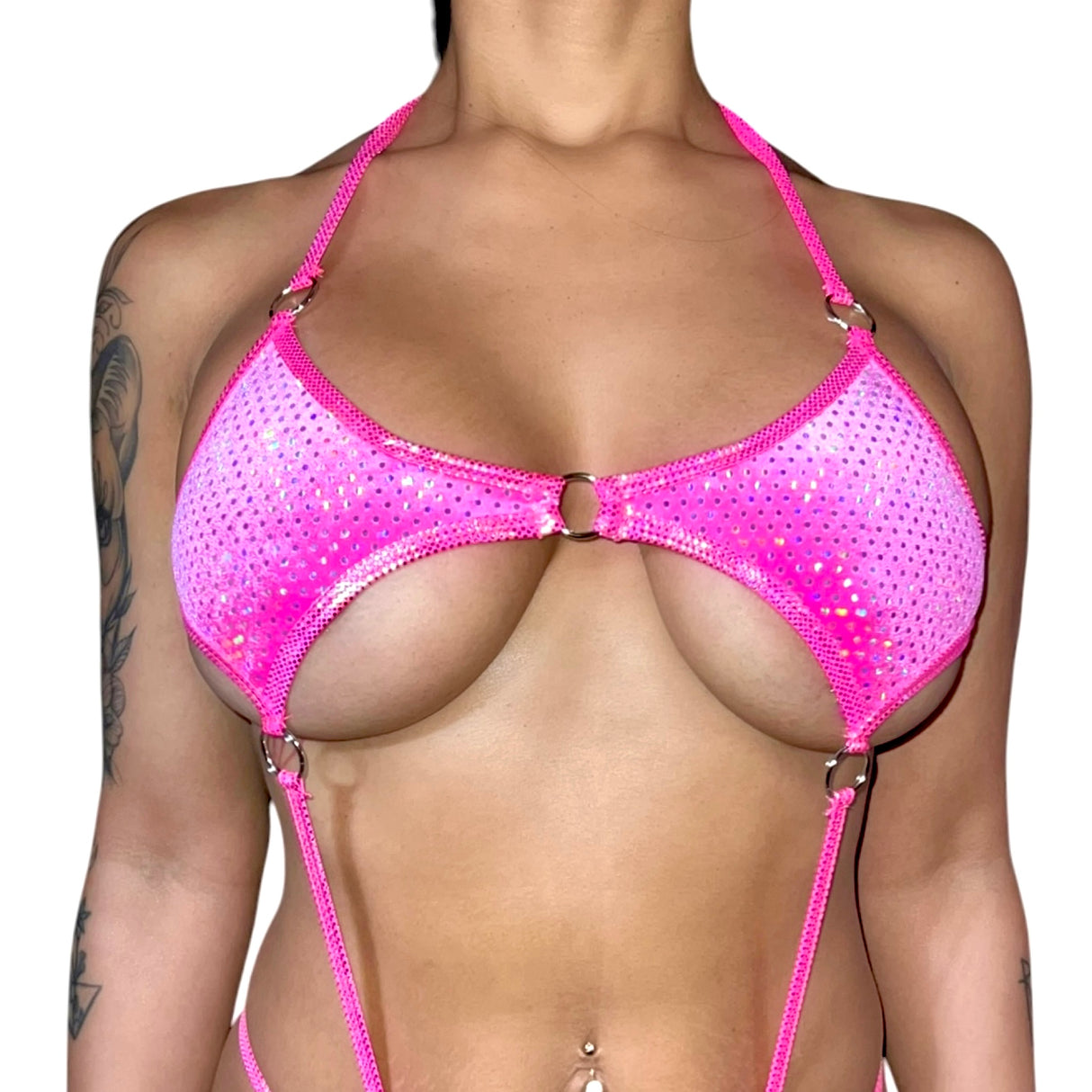 Flawless Holo Sequins Sling Onesie: Velvet Neon Pink