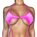 Flawless Holo Sequins Sling Onesie: Velvet Neon Pink