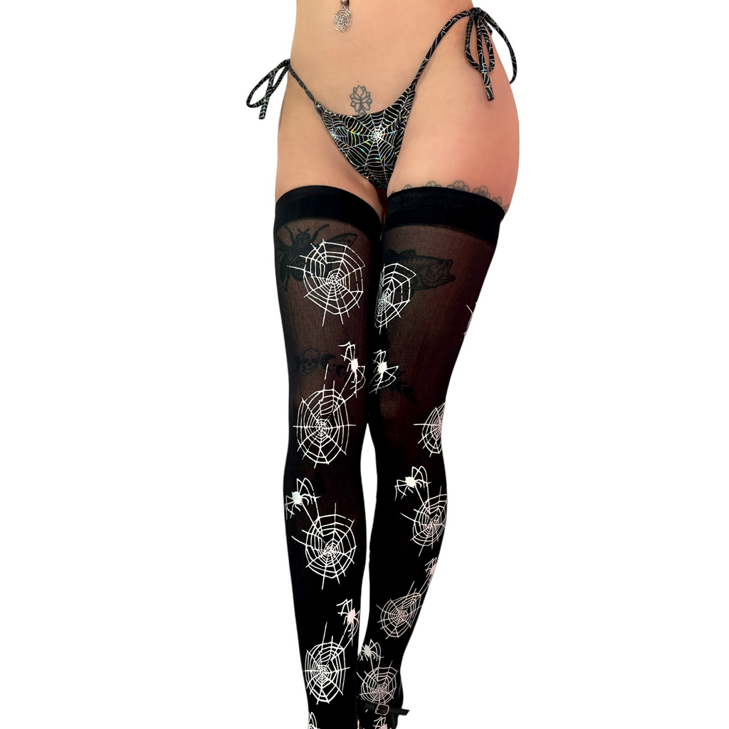 Halloween Mesh Thigh Highs: Spider Webs