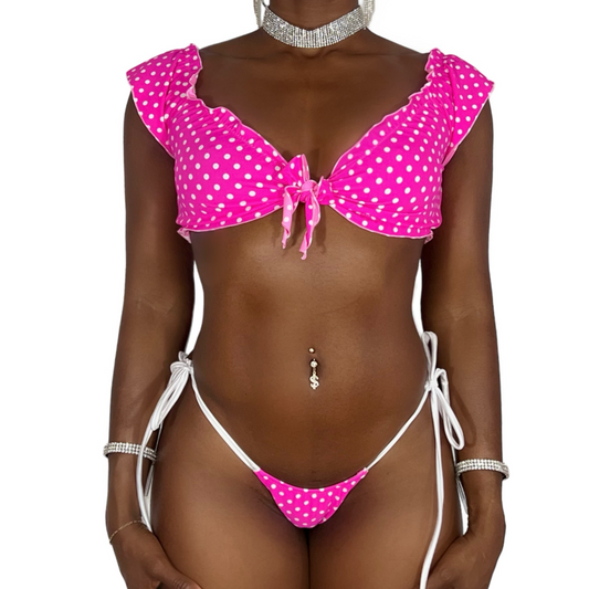 Esmerelda Side Tie Set: Polka Dots on Pink