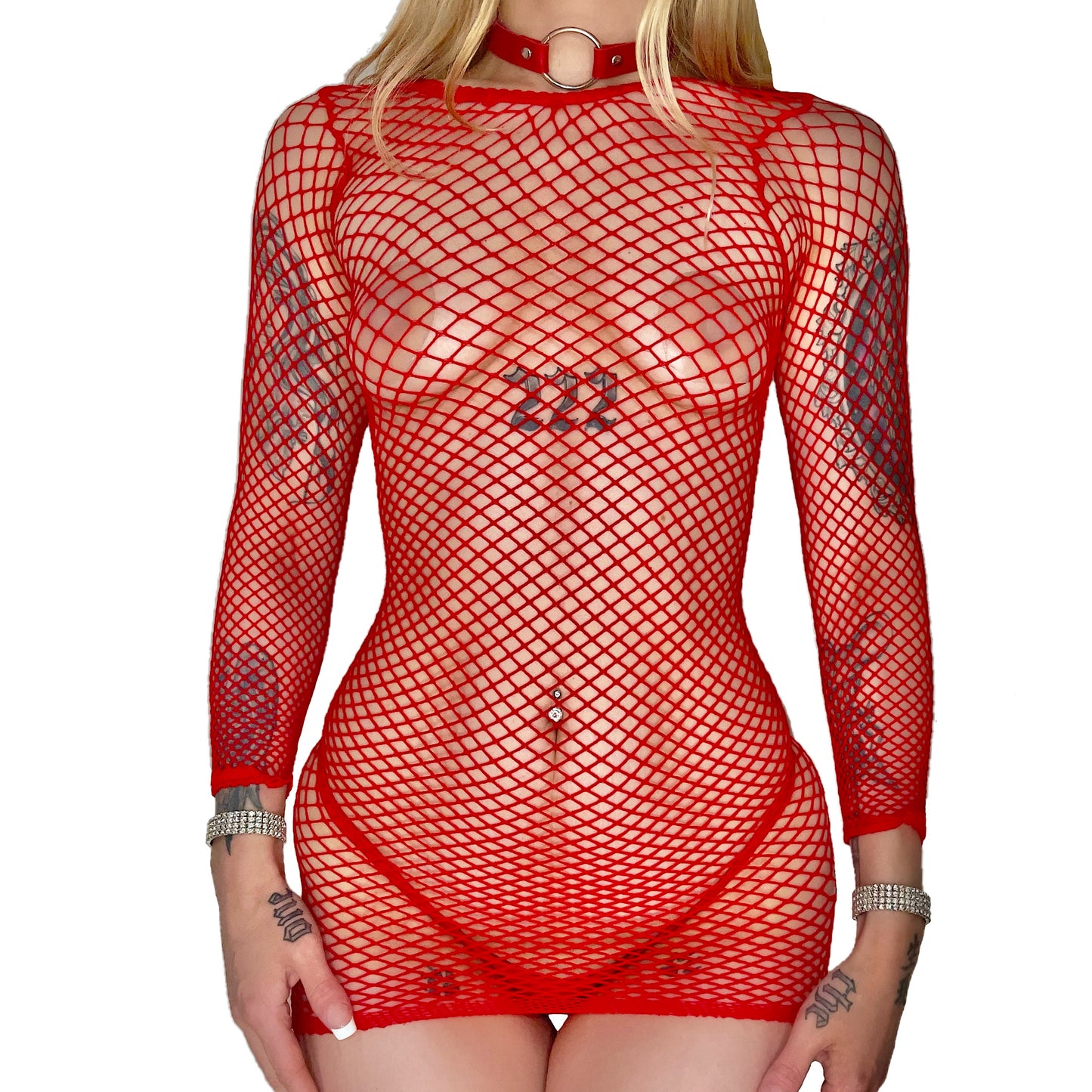 Crave You Fishnet Dress: Red