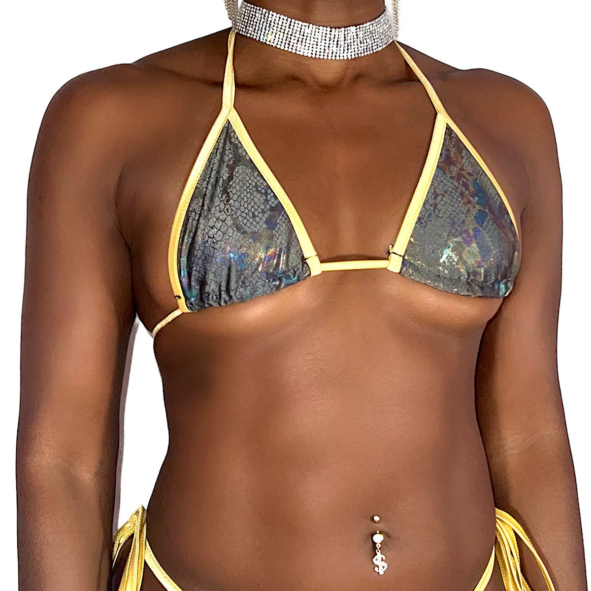 She's Perfect Mini Side Tie Kini: Cobra Gold