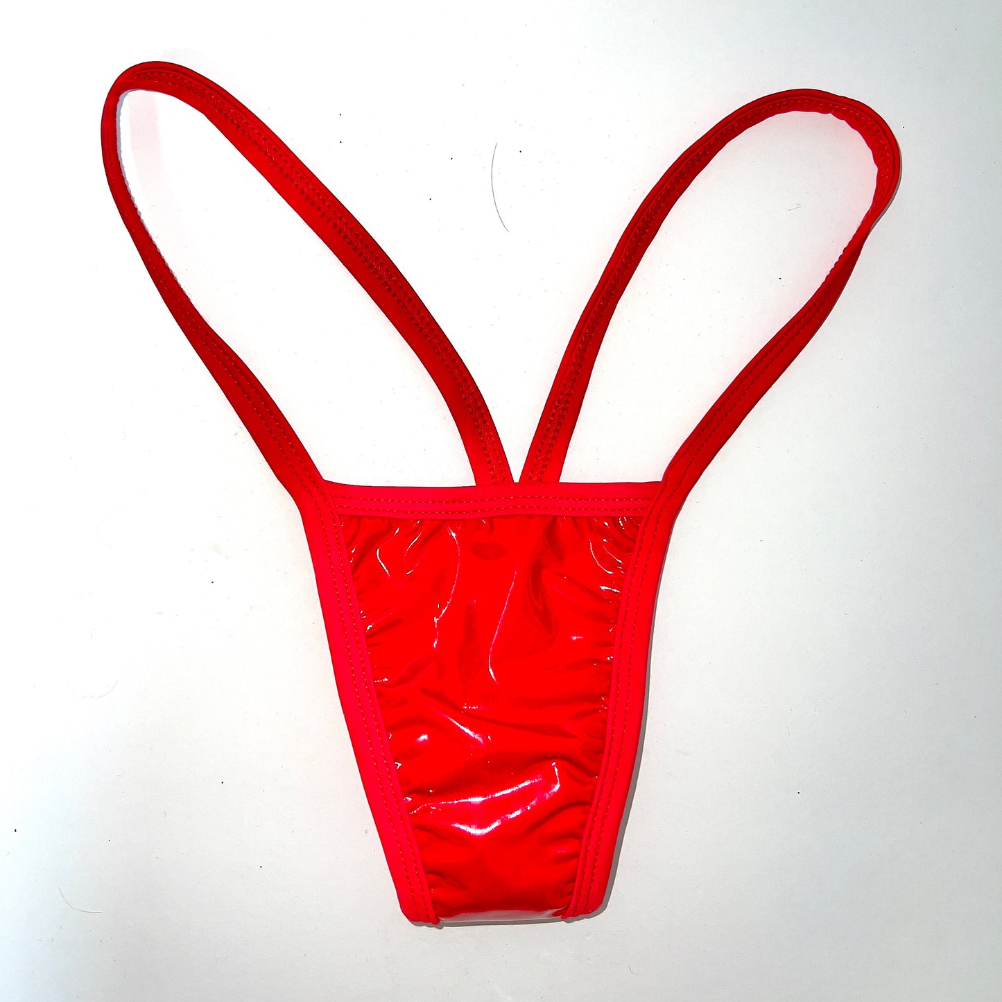 SAMPLE ACE Classic V Back Thong: Latex Red w. Solid Red Trim