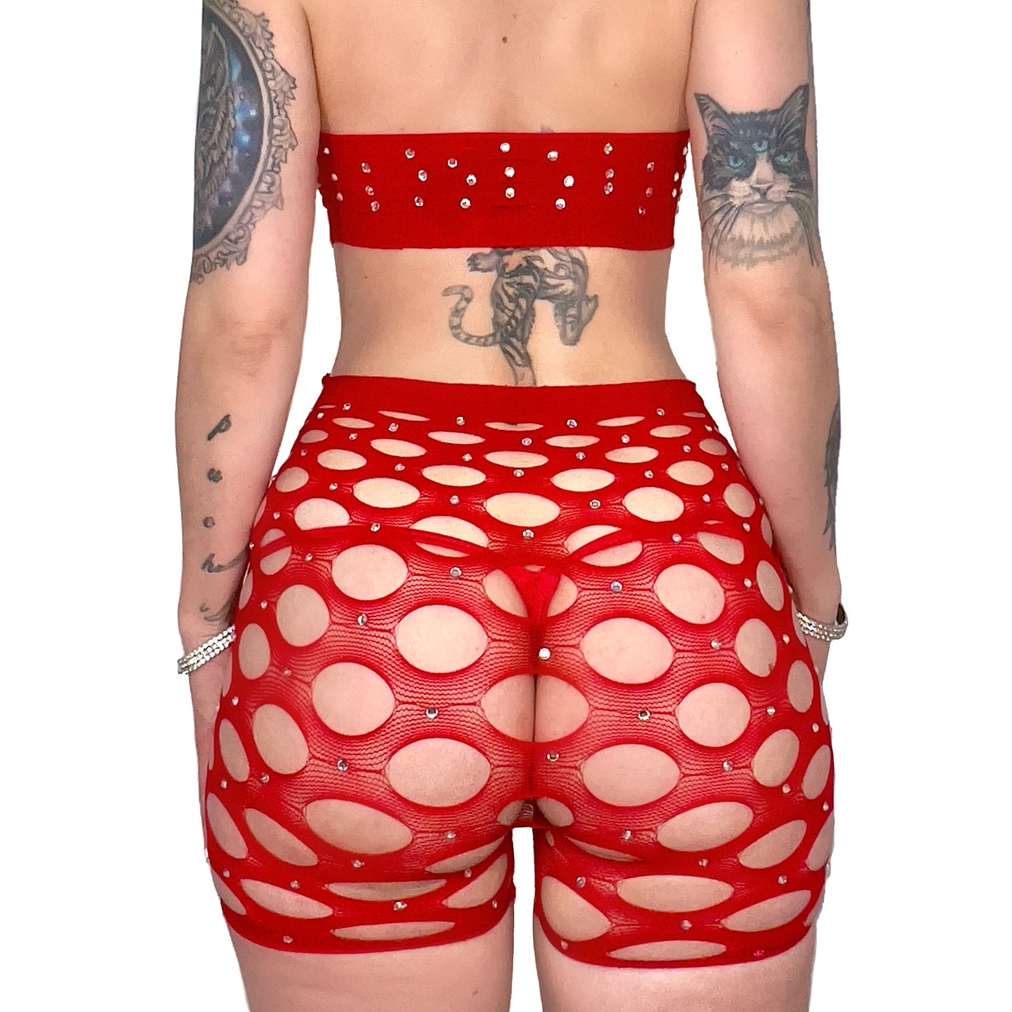 Icy Doll Bedazzled Shorts Set: Red