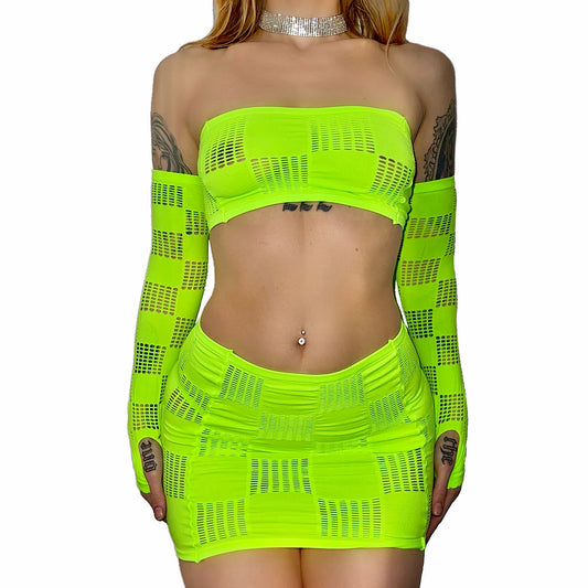 Here Comes Trouble Skirt Set: Neon Green