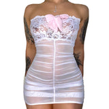 Lil Ho Peep Ruched Tube Dress: White Lace