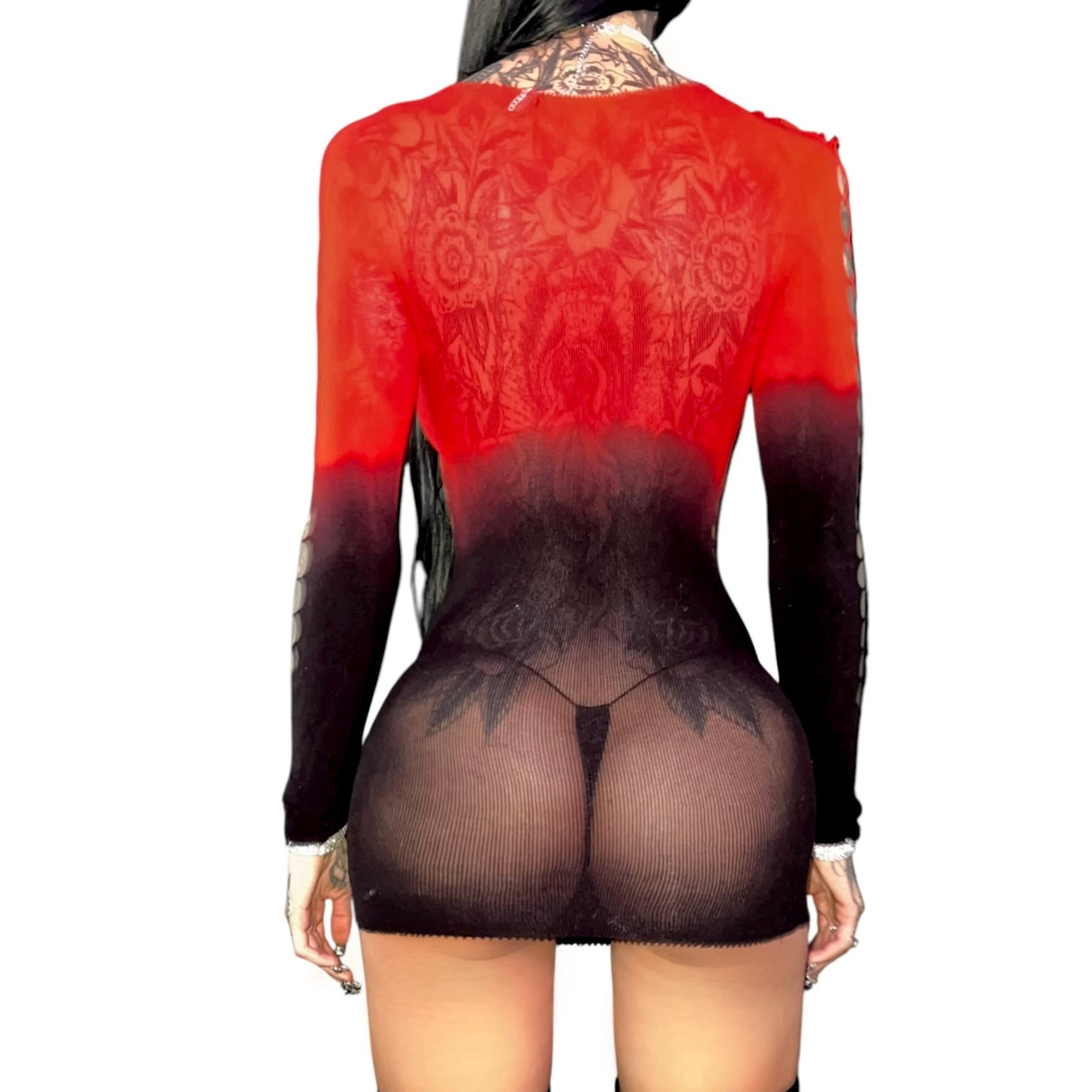 Persephone Mesh Cutouts Dress: Red n' Black Gradient