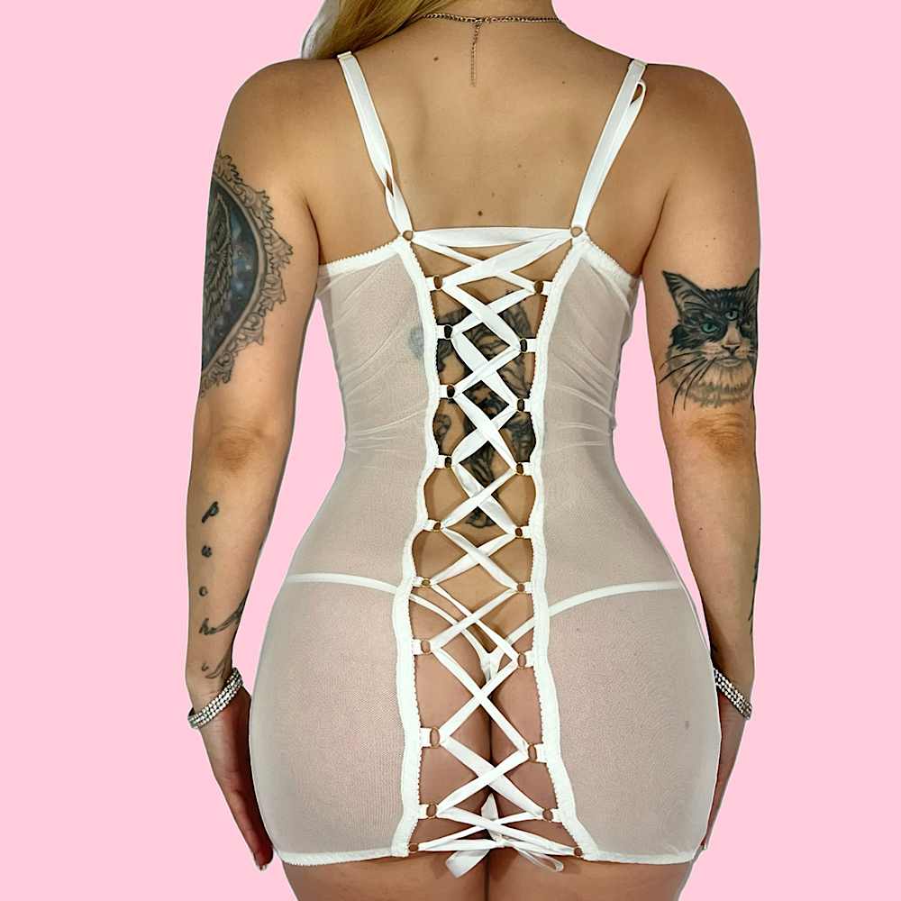 Stay Laced Corset Dress: White