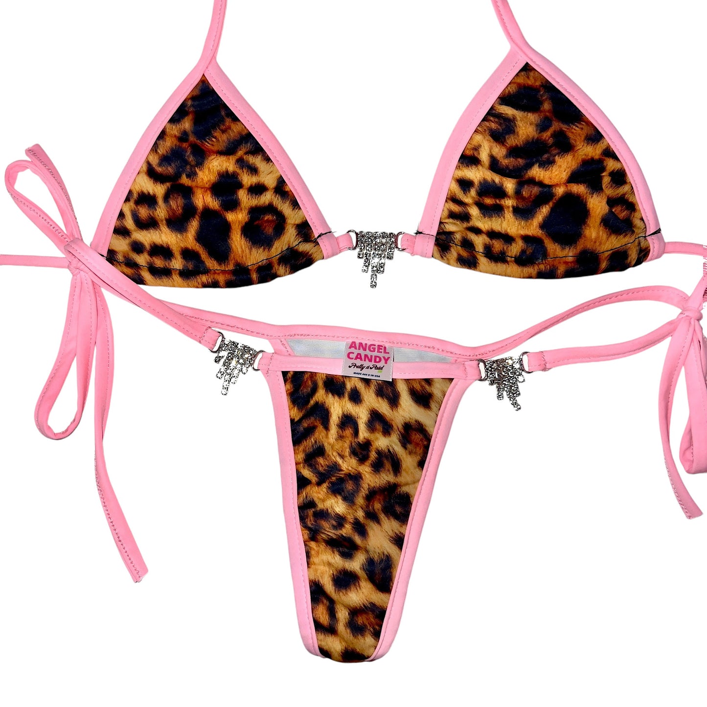 Baby Ice Mini Side Tie Kini: Leopard n' Baby Pink