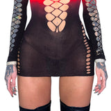 Persephone Mesh Cutouts Dress: Red n' Black Gradient