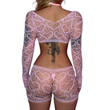 Main Squeeze Heart Net Shorts Set: Baby Pink