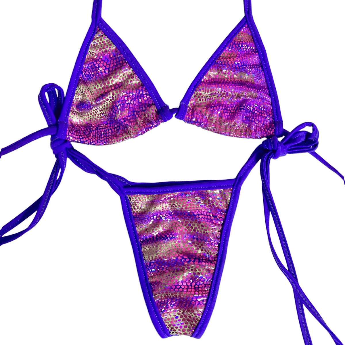 Mini Kini Stripper Exotic Dancer Side Tie Mini Thong Set: Holo Purple Tiger Print ...