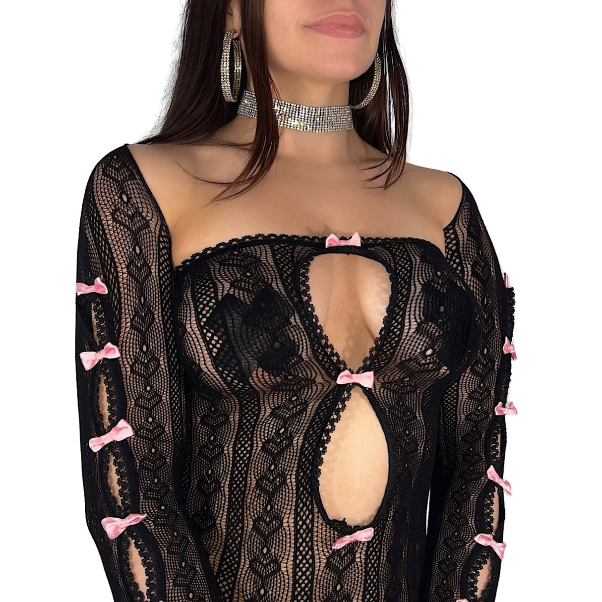Lil' Sweetie Dress w. Sleeves: Black w. Pink Bows