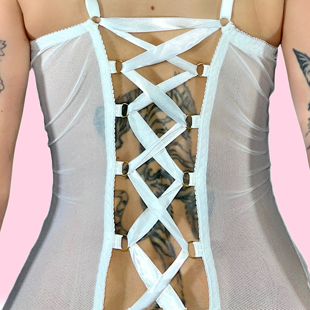 Stay Laced Corset Dress: White