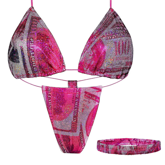 ACE Tieable Microkini + Garter: HU$TLER Sparkly Money Pink