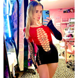 Persephone Mesh Cutouts Dress: Red n' Black Gradient