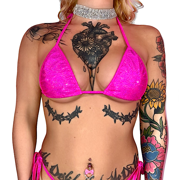 Twinkle Lil' Star Side Tie Set: Sparkly Hot Pink