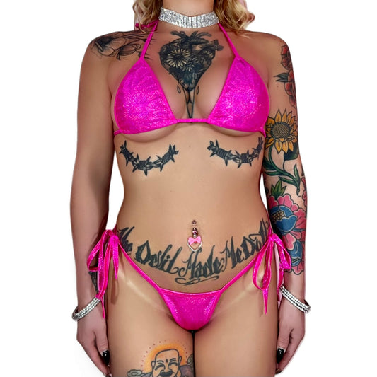 Twinkle Lil' Star Side Tie Set: Sparkly Hot Pink