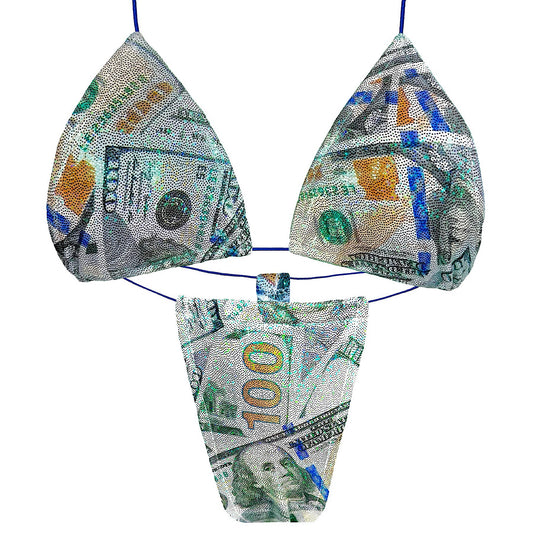 ACE Tieable Microkini: HU$TLER Sparkly Money Green