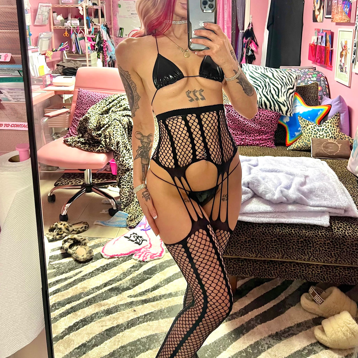Corset Garter Net Thigh Highs: Black