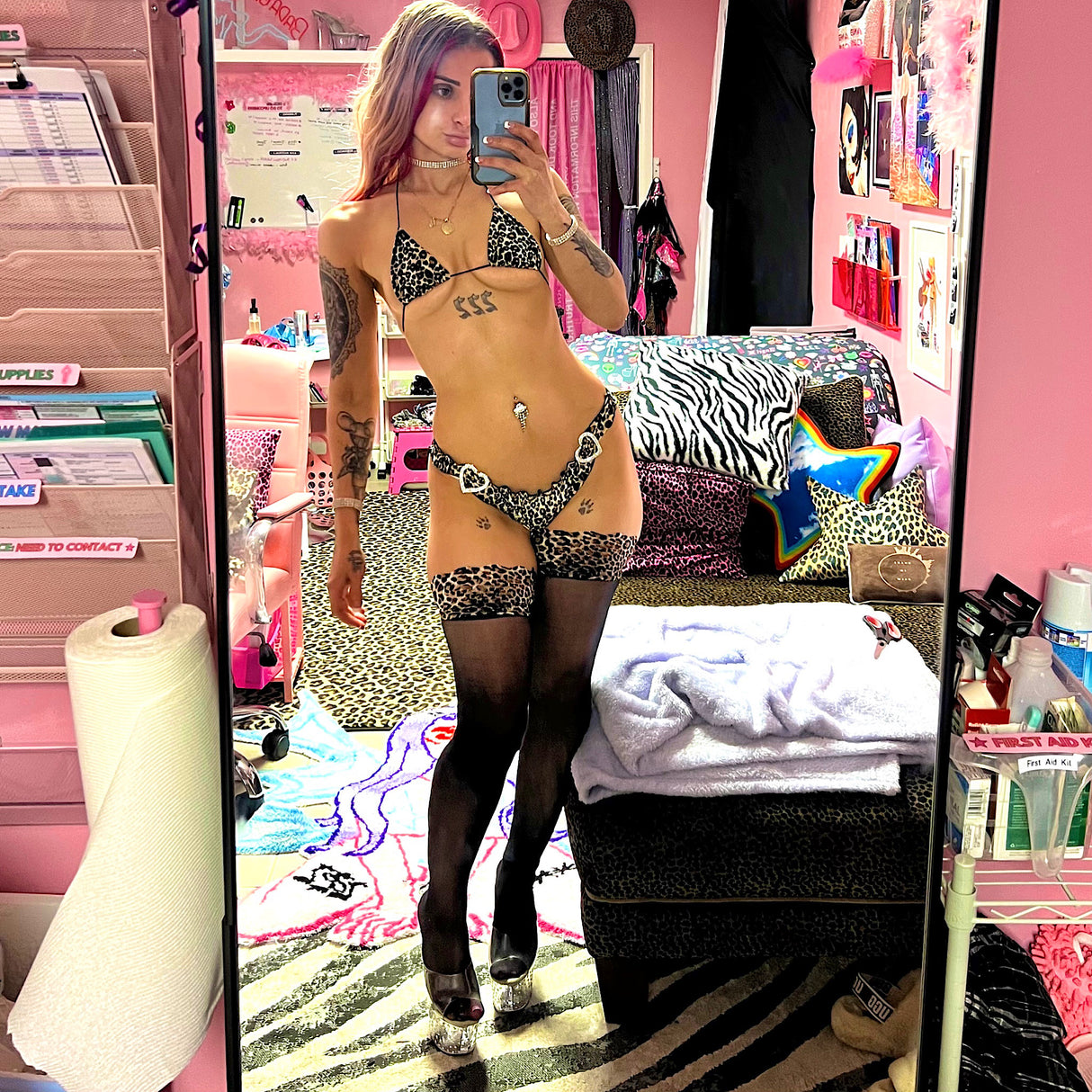 Lace Top Mesh Thigh Highs: Leopard n' Black