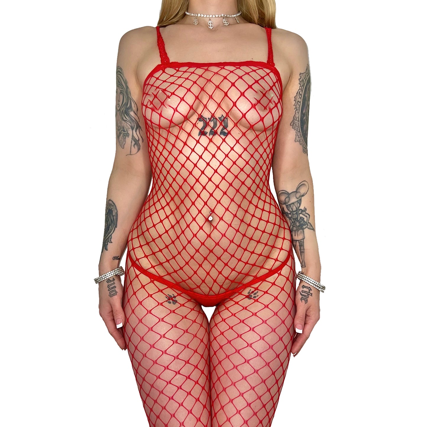 Freak-a-Leek Fishnet Bodysuit: Red
