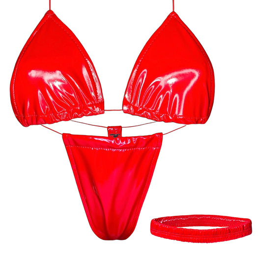 ACE Tieable Microkini + Garter: Latex Ring the Alarm Red