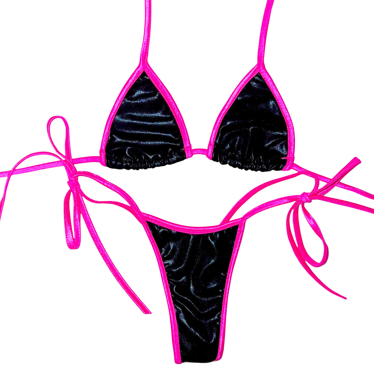 Lil Succubus Side Tie Set: Black Vinyl & Neon Pink