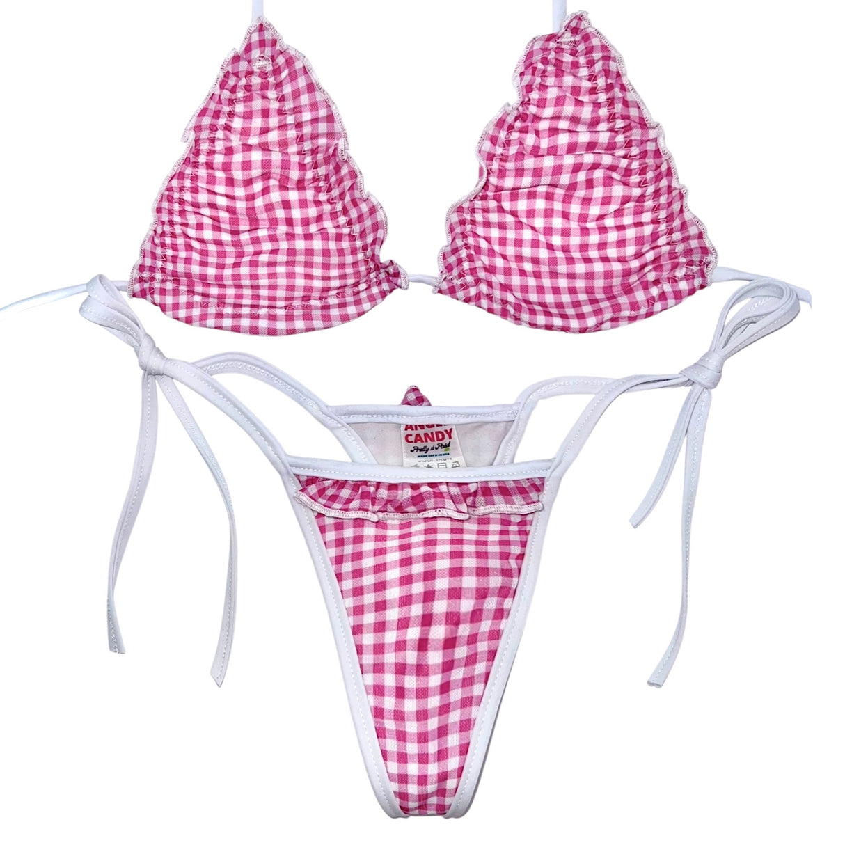 Girly Pop Frilly Trim Set: Mesh Gingham Pink & White